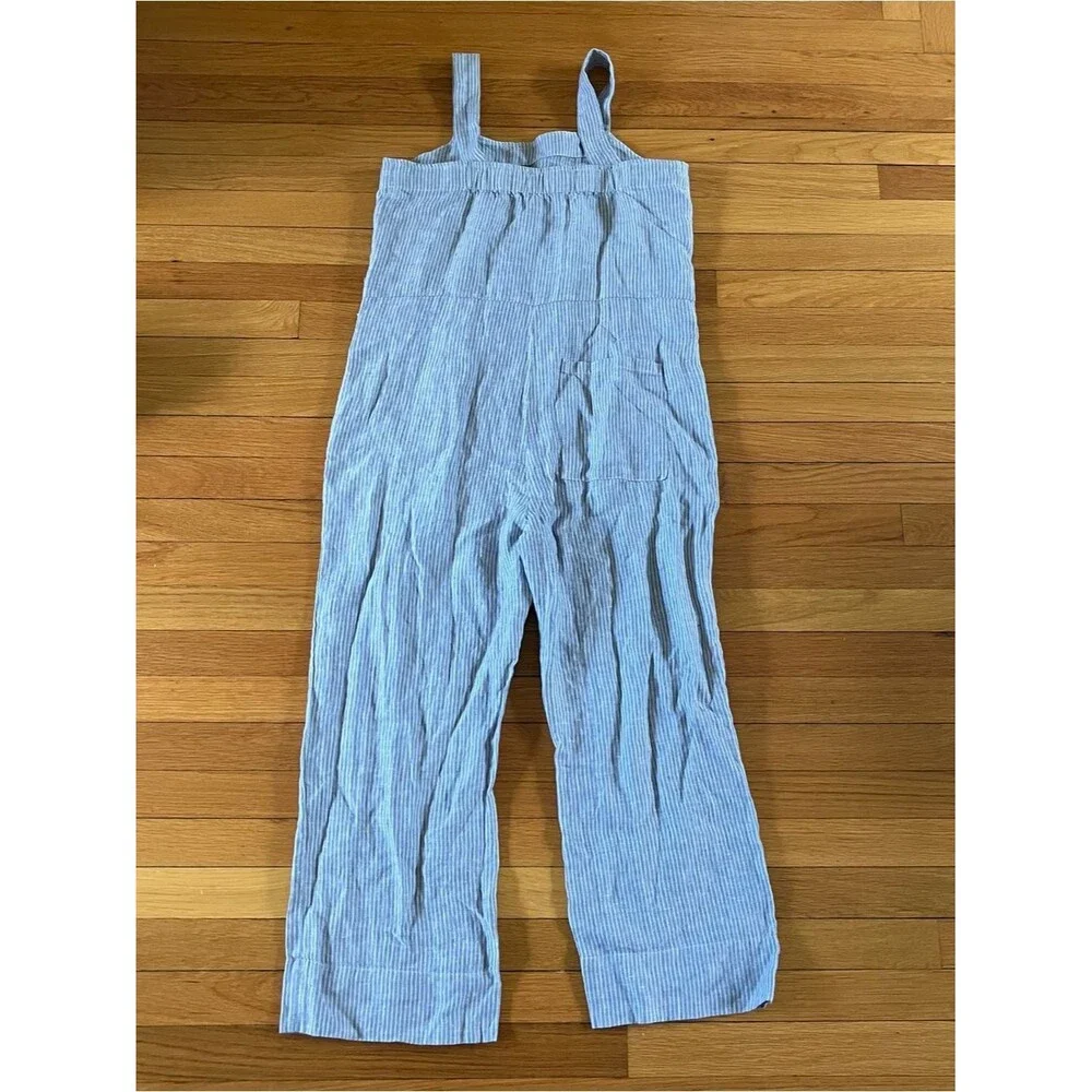 Everlane Grey Linen Pinstripe Wide Leg Crop One Piece Jumpsuit Romper 4